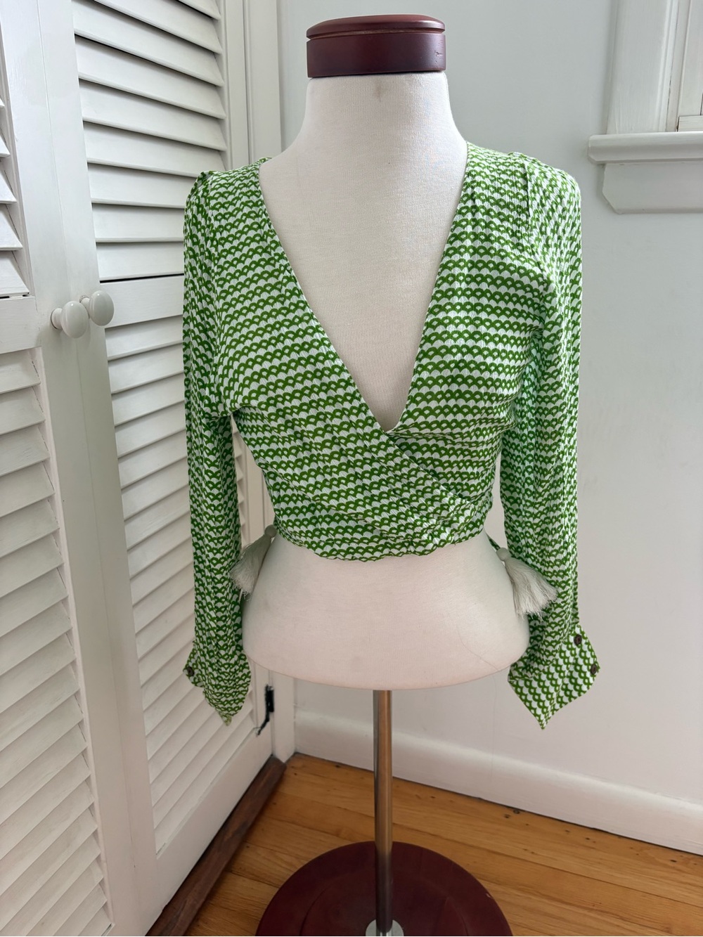 RAGA Green Patterned Wrap Crop Blouse